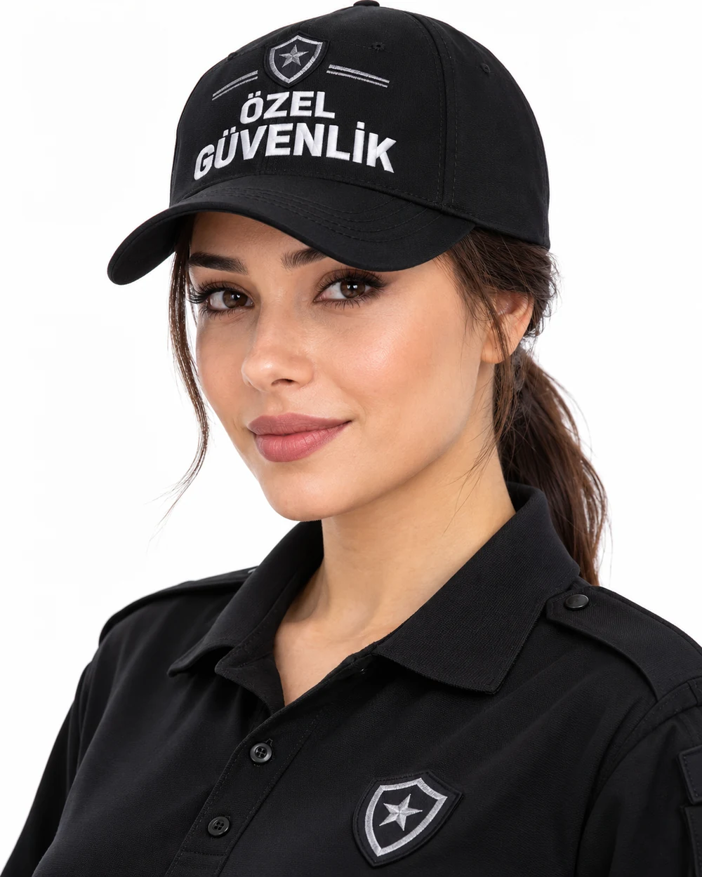 BUJE Özel Güvenlik Kadın Cap / Siyah Klasik Şeritli; toptan üretim referans görseli