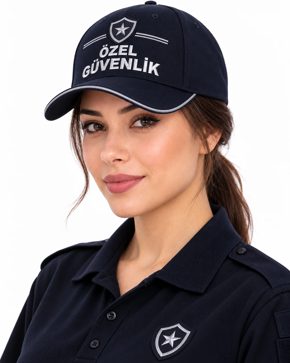 BUJE Özel Güvenlik Kadın Cap / Lacivert Gümüş Biyeli; toptan üretim referans görseli