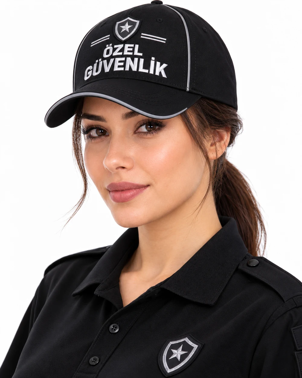 BUJE Özel Güvenlik Kadın Cap / Siyah Premium İnce Biyeli; toptan üretim referans görseli