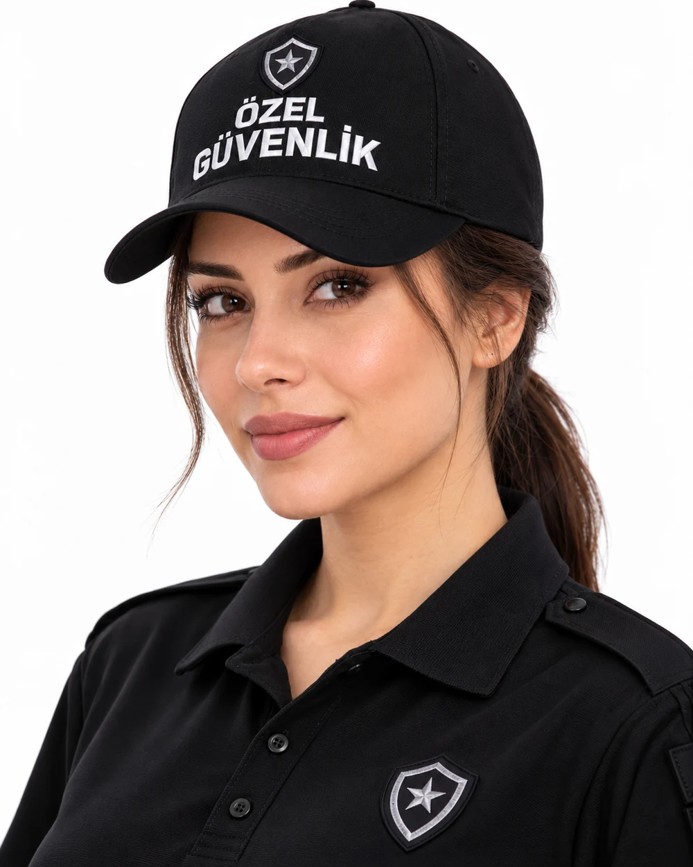 BUJE Özel Güvenlik Kadın Cap / Siyah Sade Kurumsal; toptan üretim referans görseli