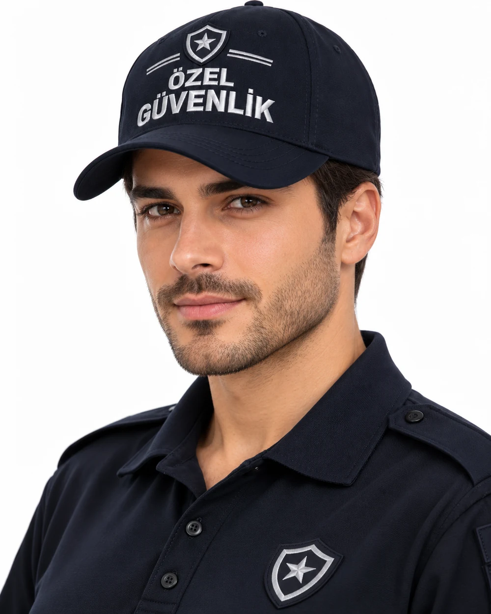 BUJE Özel Güvenlik Erkek Cap / Lacivert Gümüş Biyeli; toptan üretim referans görseli