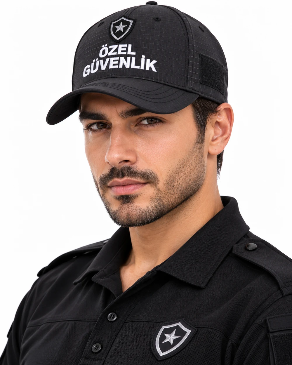 BUJE Özel Güvenlik Erkek Cap / Siyah File Yan Panelli; toptan üretim referans görseli
