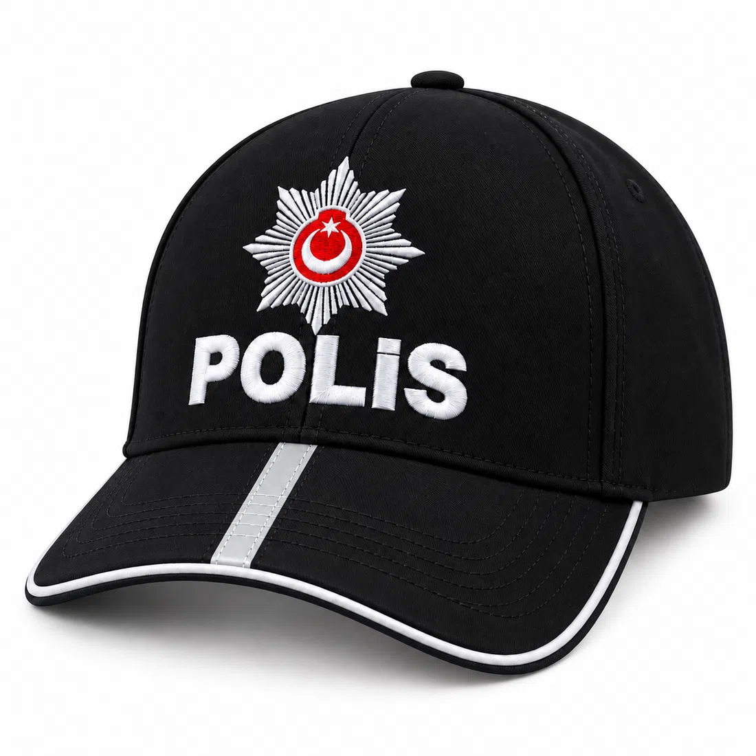 BUJE Siyah Polis Şapka Ve Yansıtıcı Şerit