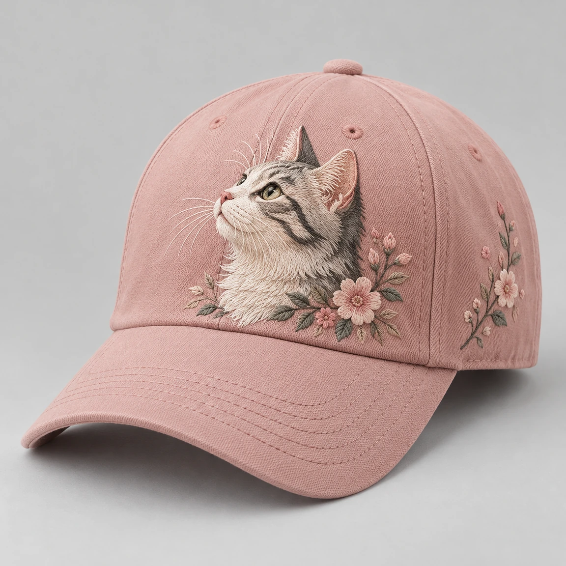 BUJE Kedi Nakışı Cap – Pudra Pembe – Seri 05