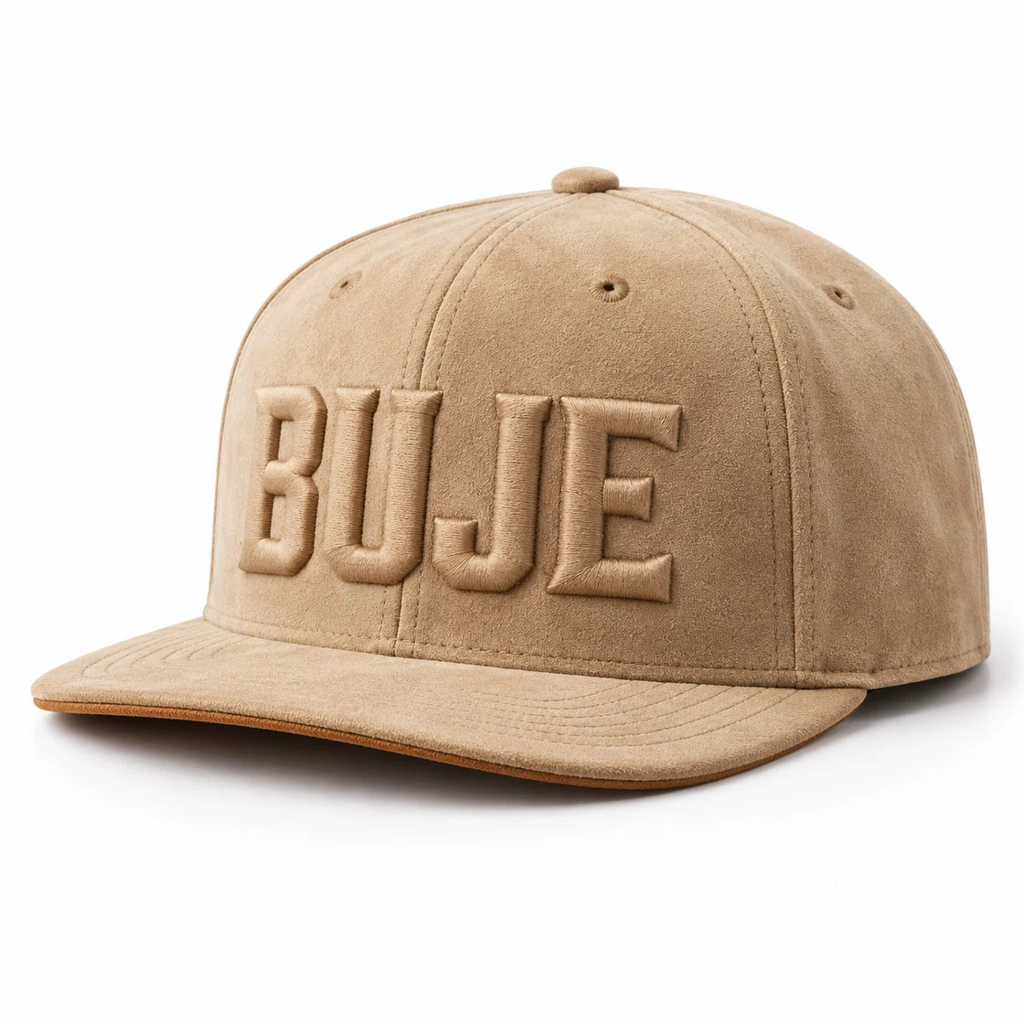 BUJE Bej Süet Dokulu Snapback Şapka; toptan üretim referans görseli
