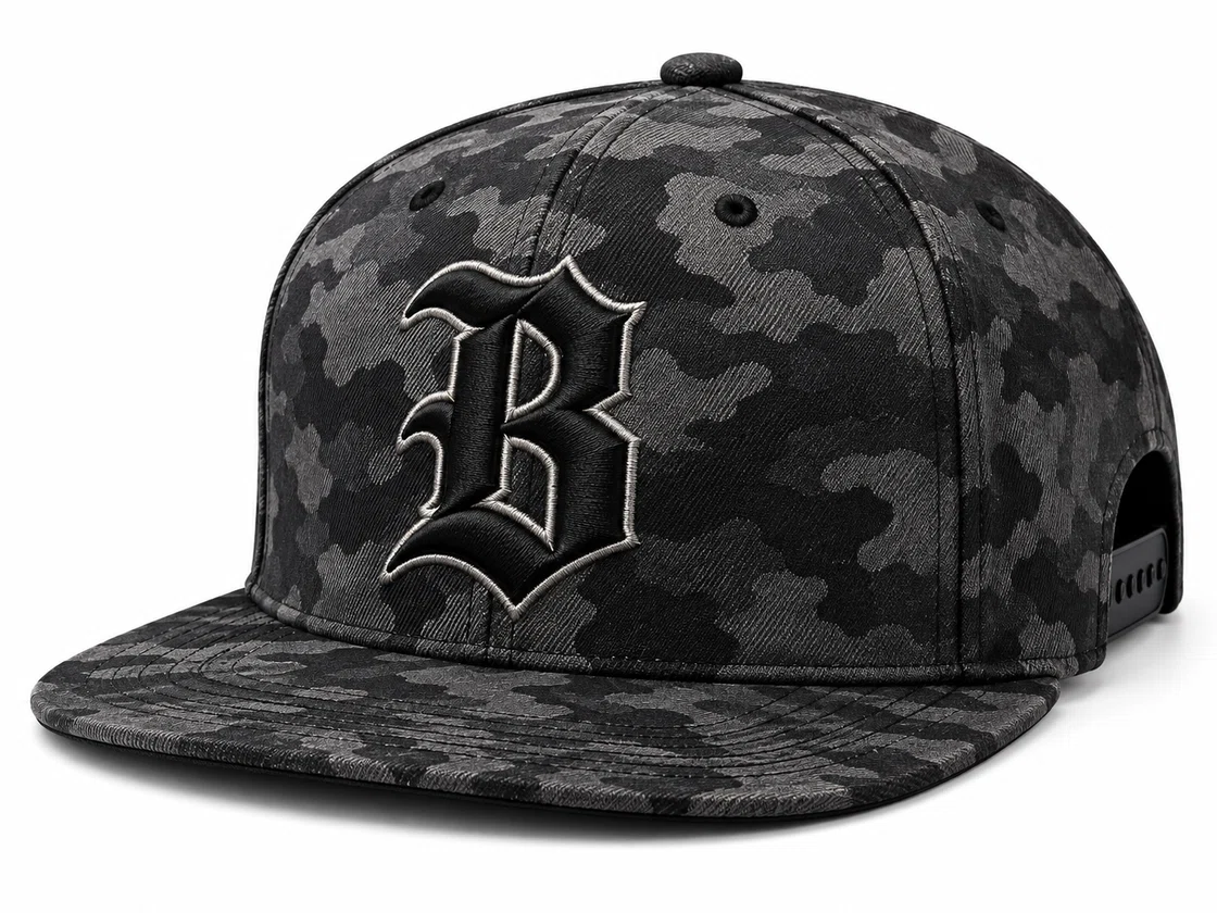 BUJE Premium Kamuflaj B Snapback Şapka; toptan üretim referans görseli