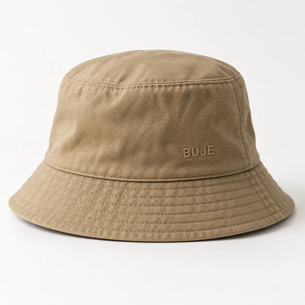 BUJE Bej Minimal BUJE Nakışlı Bucket Şapka