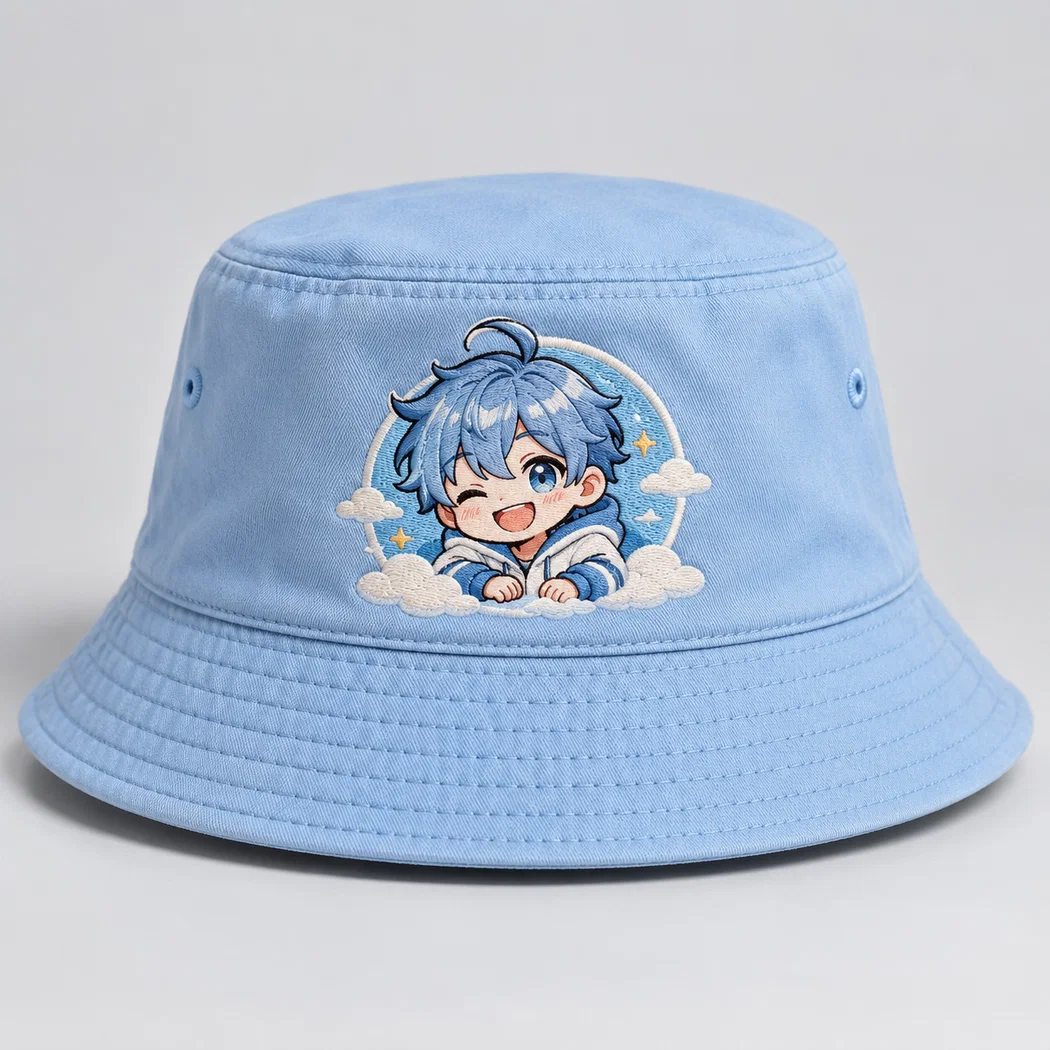 BUJE Açık Mavi Anime Gökyüzü Nakışlı Bucket Şapka