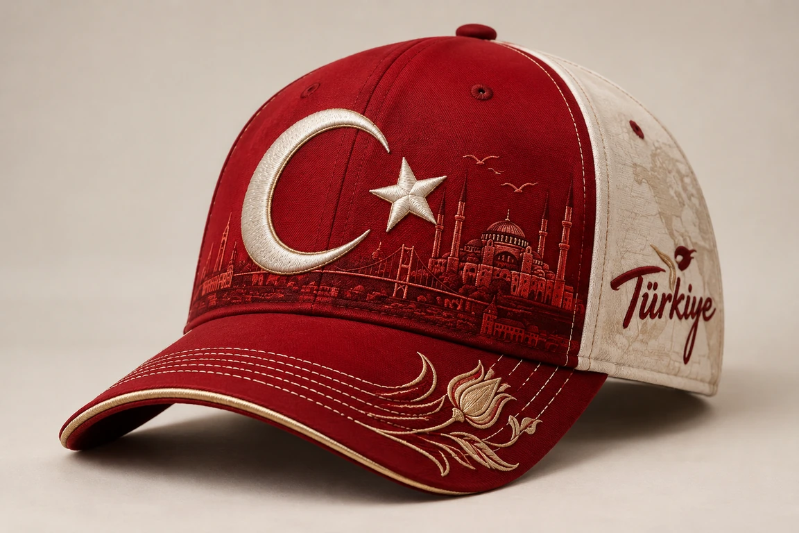 BUJE Türkiye Nakışı Cap – Krem & Bordo – Seri 04