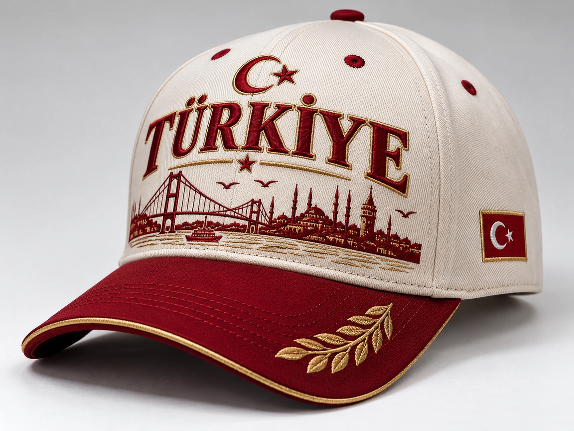 BUJE Türkiye Nakışı Cap – Krem & Bordo – Seri 05