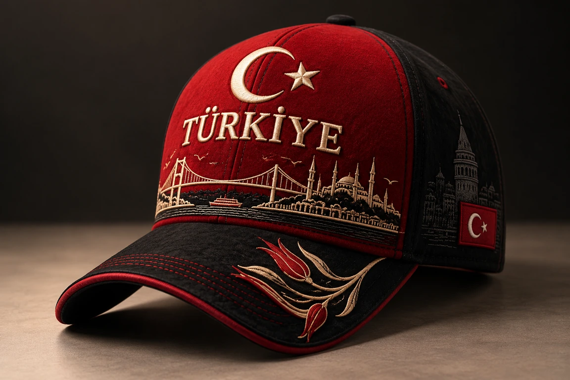 BUJE Türkiye Nakışı Cap – Siyah & Bordo – Seri 06