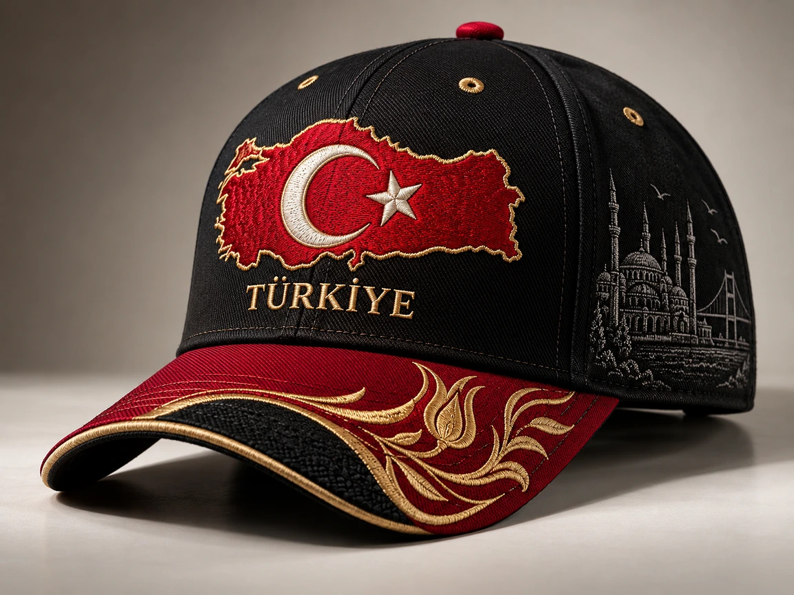 BUJE Türkiye Nakışı Cap – Siyah & Bordo – Seri 07