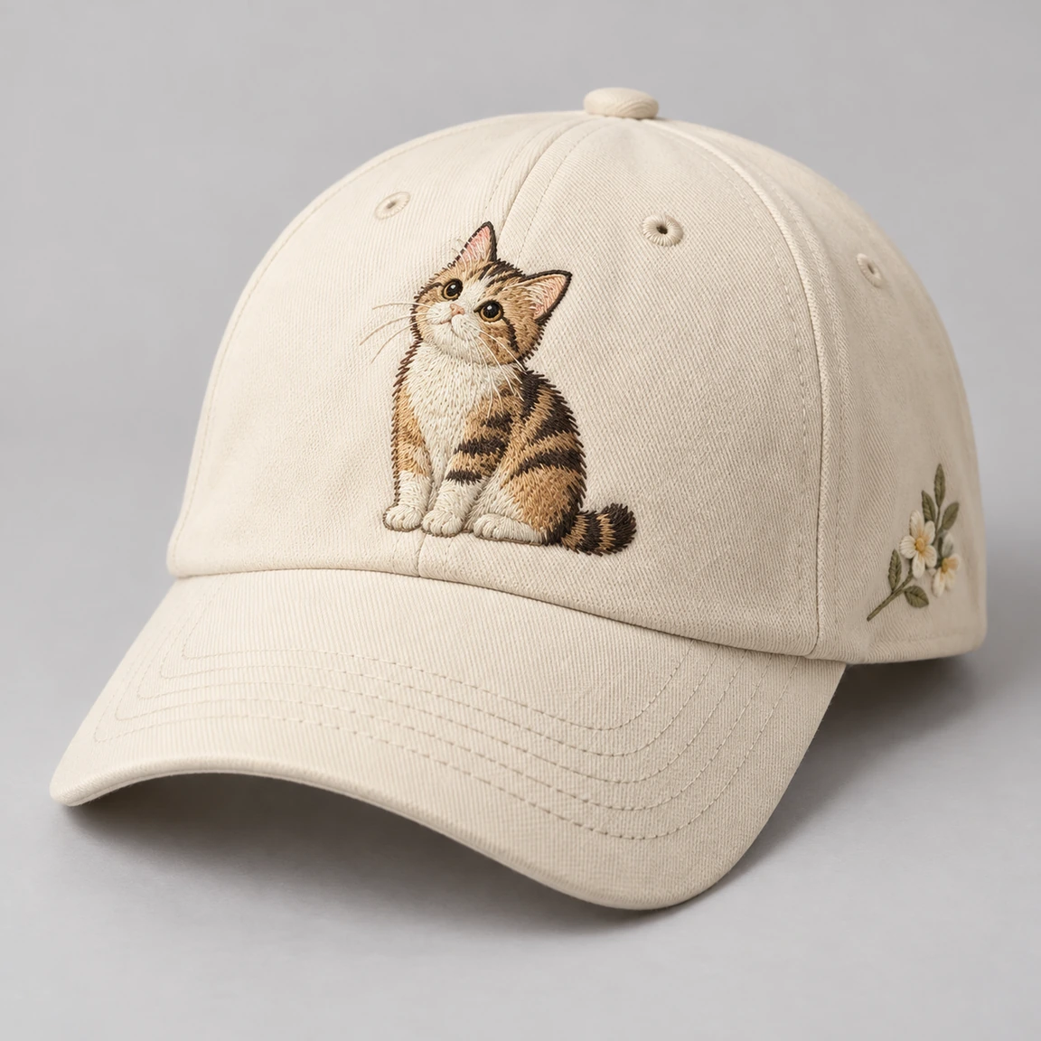 BUJE Kedi Nakışı Cap – Krem – Seri 02