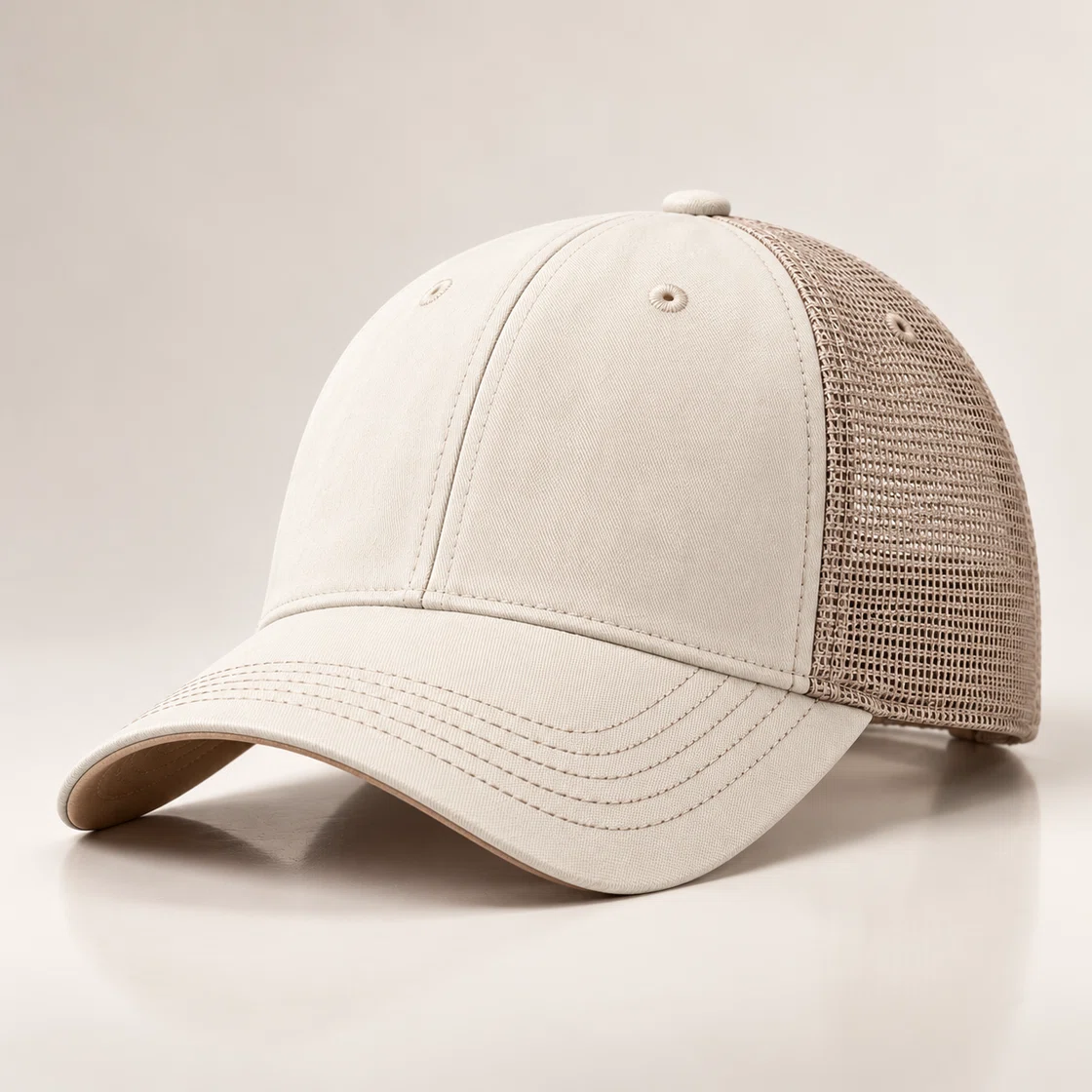 BUJE İvory ve Taupe Minimalist Trucker Şapka