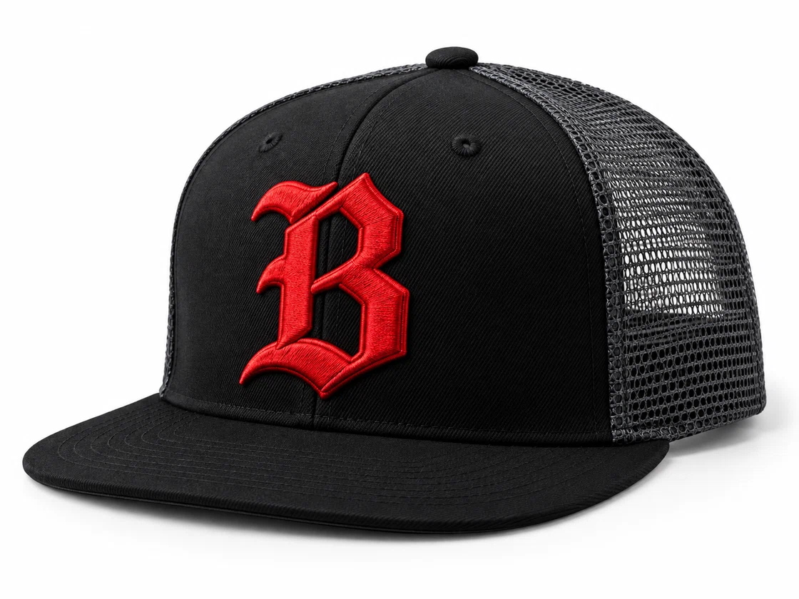 BUJE Siyah Fileli Snapback · Kırmızı B Nakışı